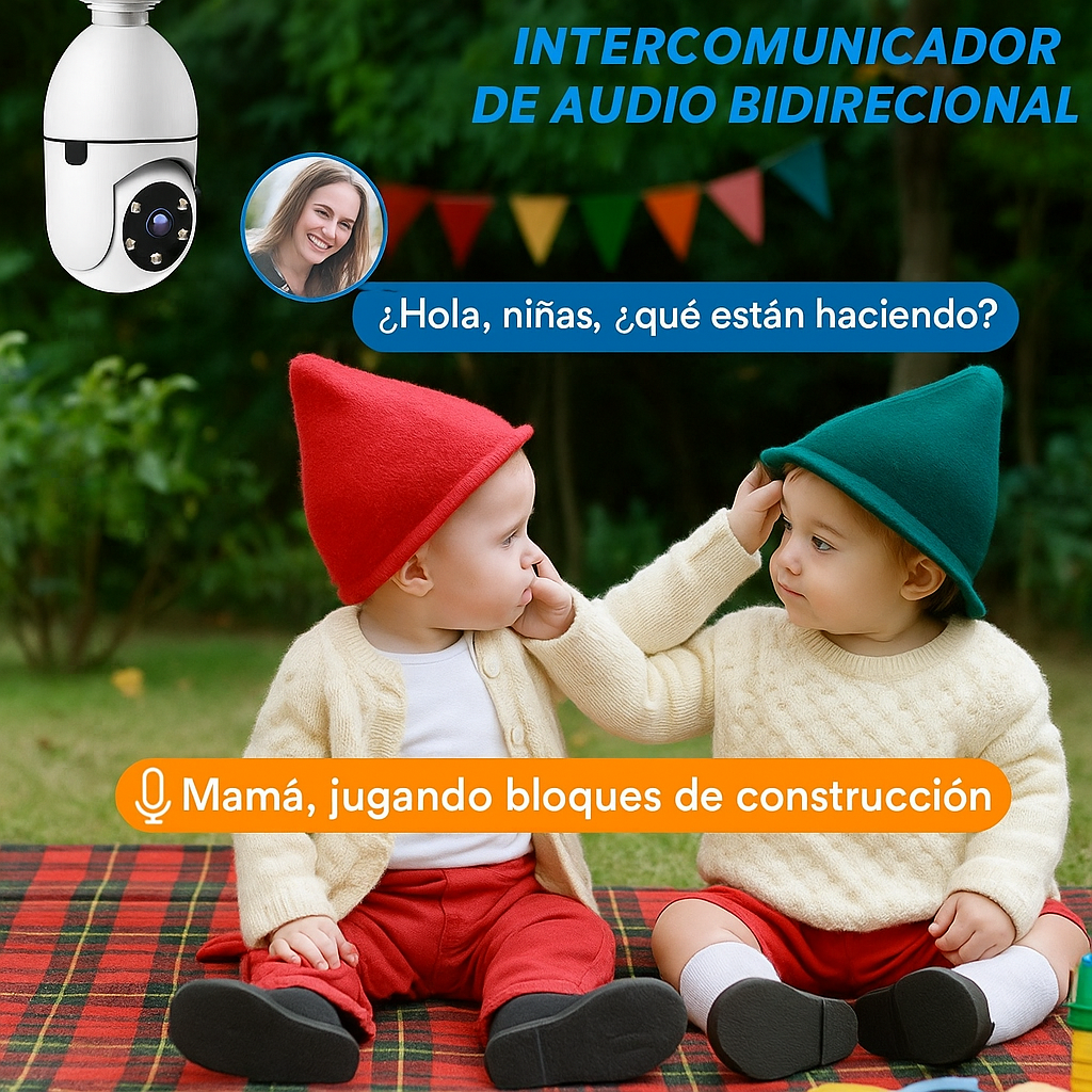 Cámara de Seguridad WiFi 360° en Bombilla con Visión Nocturna y Audio Bidireccional