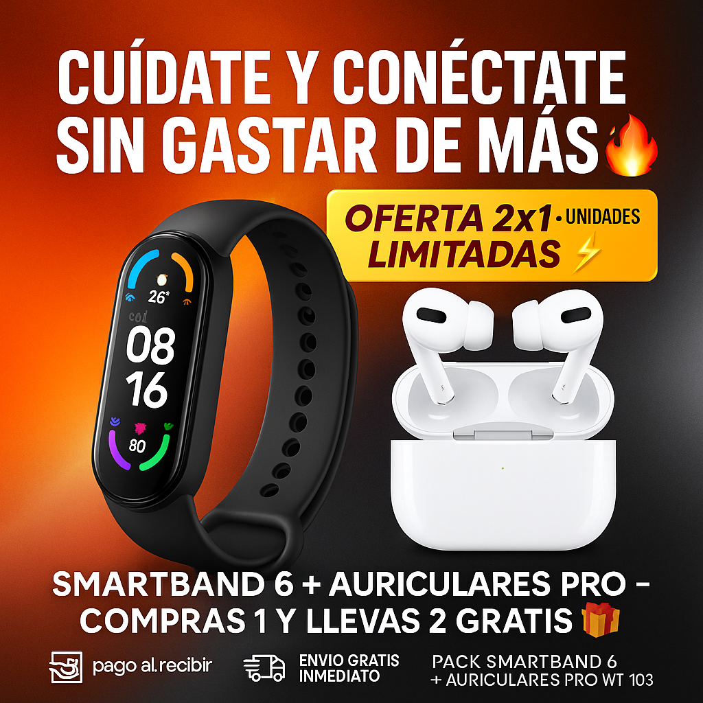 SMARTBAND 6 WT-146 + AURICULARES PRO GRATIS – TECNOLOGÍA DOBLE AL PRECIO DE UNA