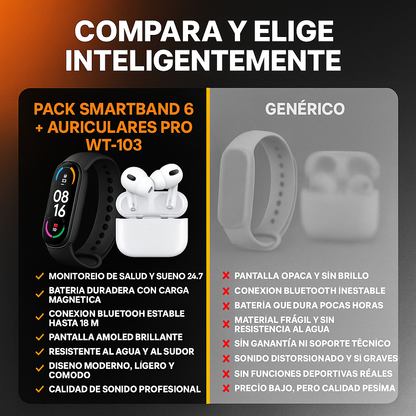 SMARTBAND 6 WT-146 + AURICULARES PRO GRATIS – TECNOLOGÍA DOBLE AL PRECIO DE UNA