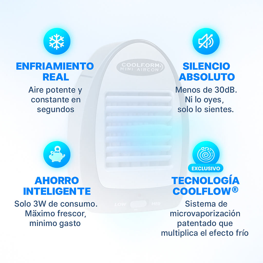 COOLFORM® – Mini Aire con Enfriamiento Evaporativo Inteligente 20h