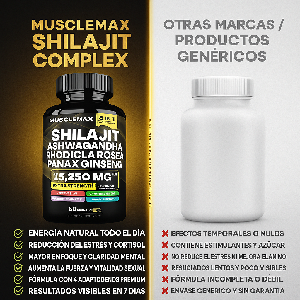 Shilajit + Ashwagandha + Rhodiola Rosea + Panax Ginseng – Suplemento Natural Energizante 60 Cápsulas