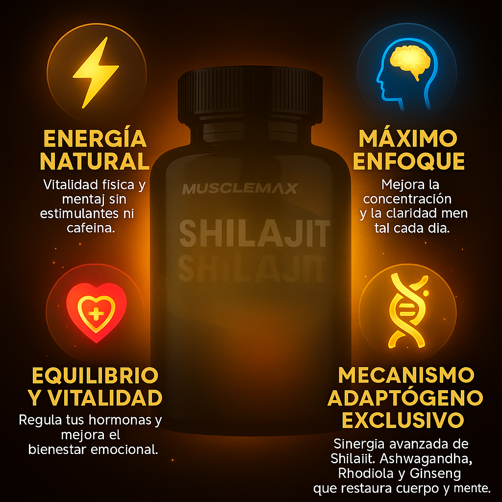 Shilajit + Ashwagandha + Rhodiola Rosea + Panax Ginseng – Suplemento Natural Energizante 60 Cápsulas