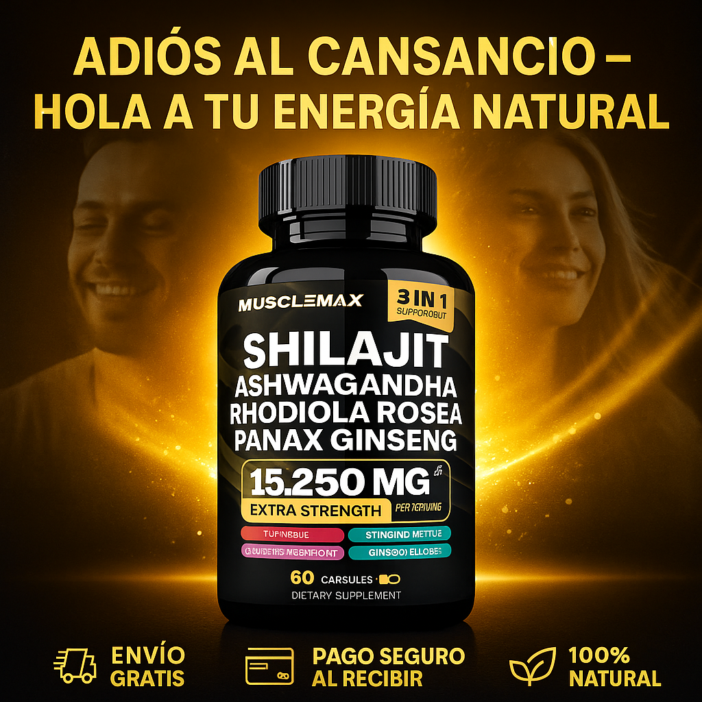 Shilajit + Ashwagandha + Rhodiola Rosea + Panax Ginseng – Suplemento Natural Energizante 60 Cápsulas