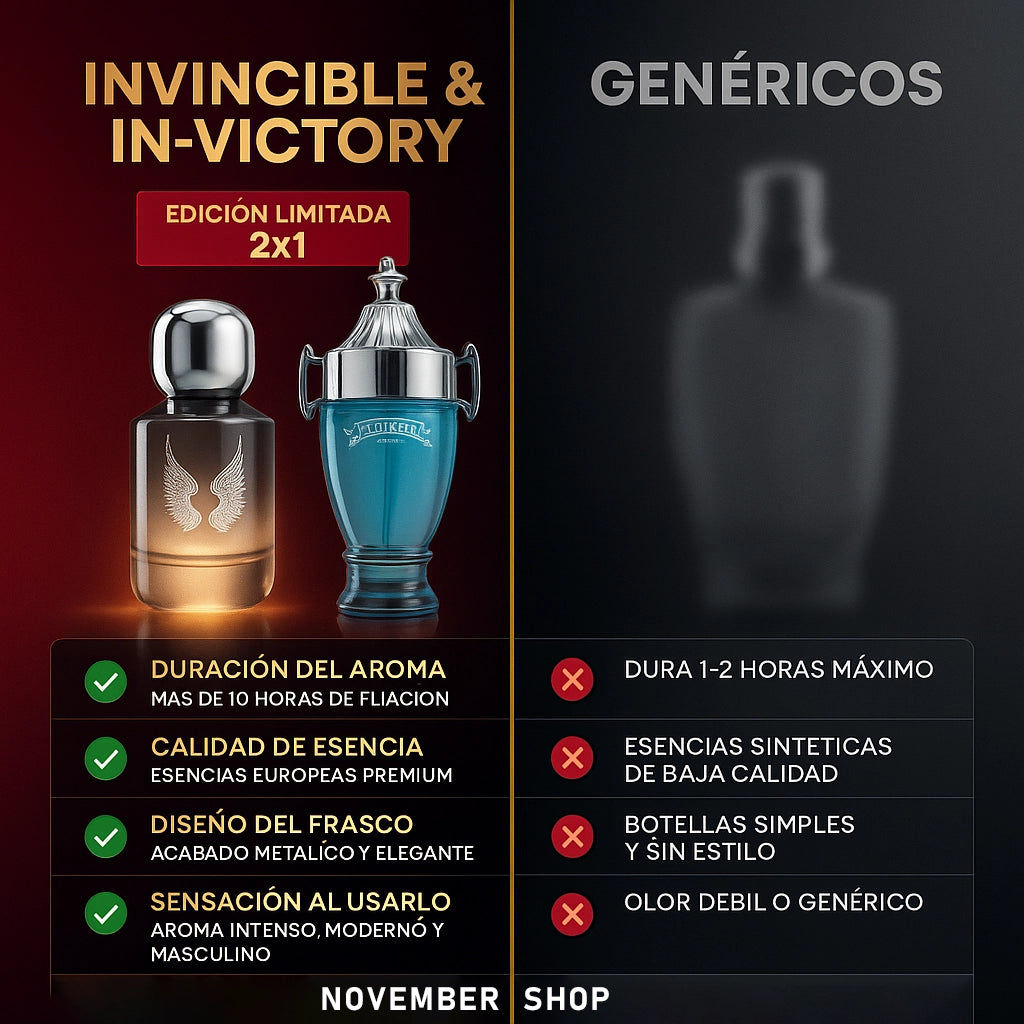 EDP INVINCIBLE & EDT IN-VICTORY POUR HOMME – Edición Black Friday 2x1 | Alta Fijación y Aroma Intenso