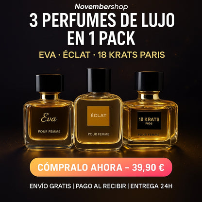 PIDE 1 Y LLÉVATE 3 PERFUMES - EVA • ECLAT • 18 KRATS