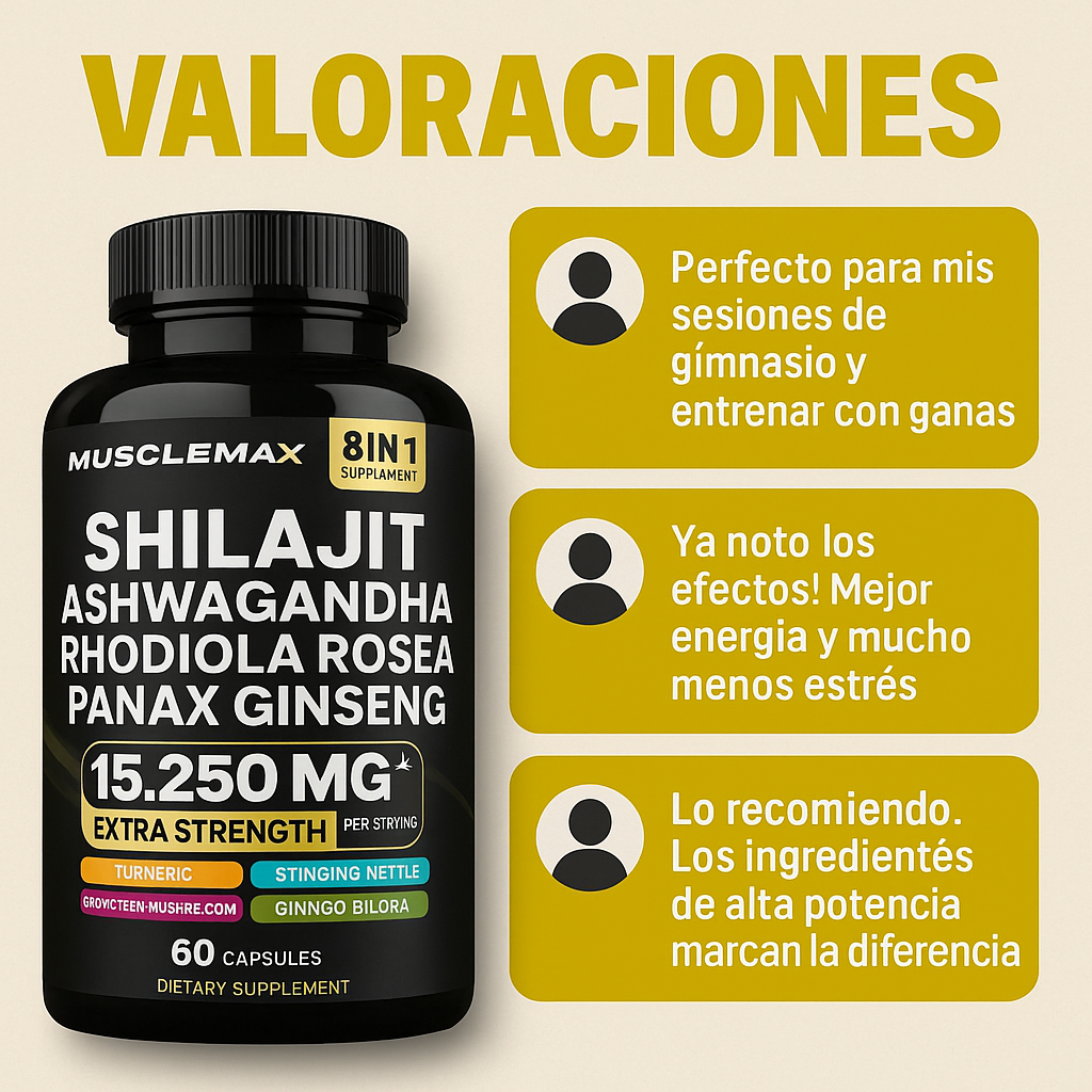 Shilajit + Ashwagandha + Rhodiola Rosea + Panax Ginseng – Suplemento Natural Energizante 60 Cápsulas