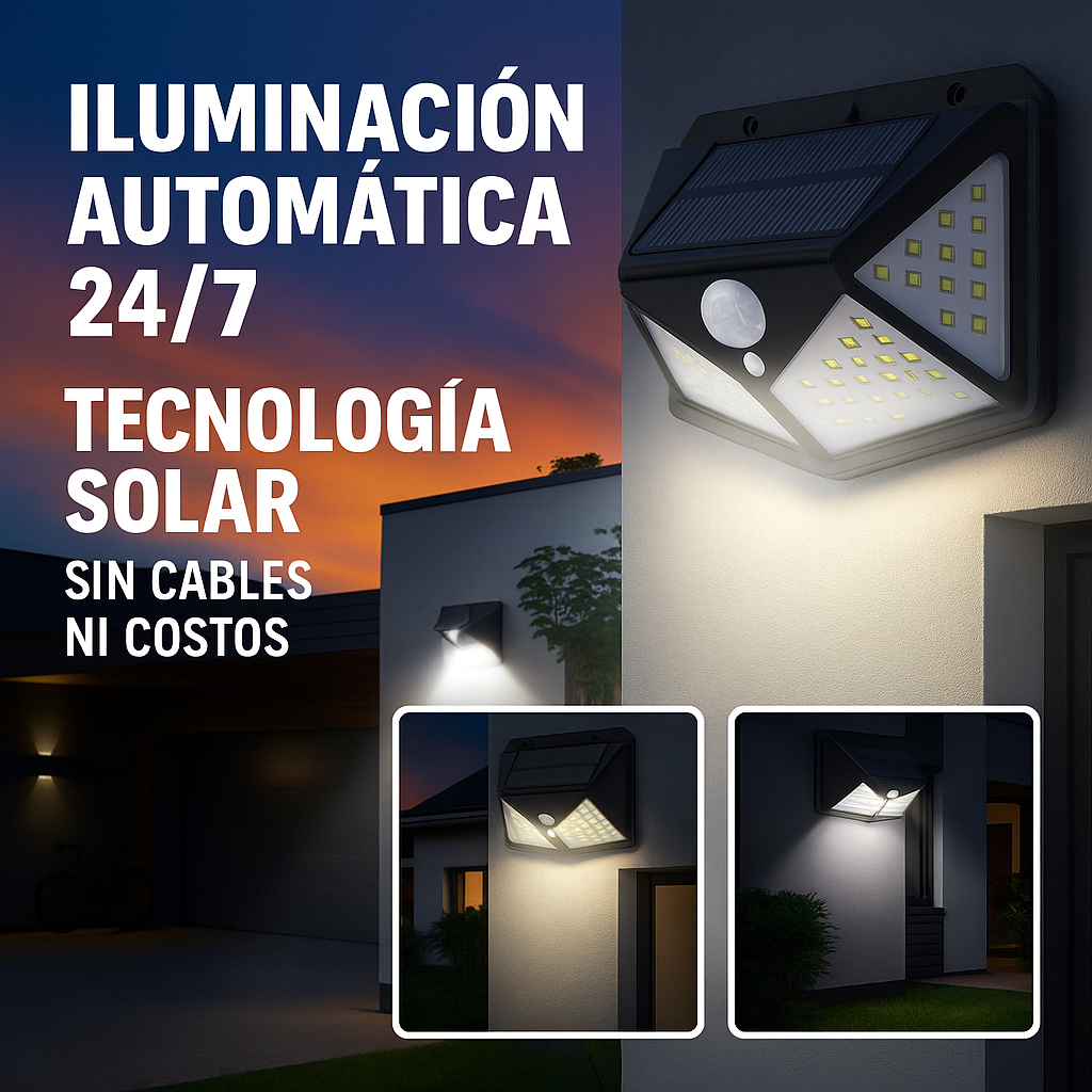 Reflector Solar Inteligente 100 LED con Sensor de Movimiento