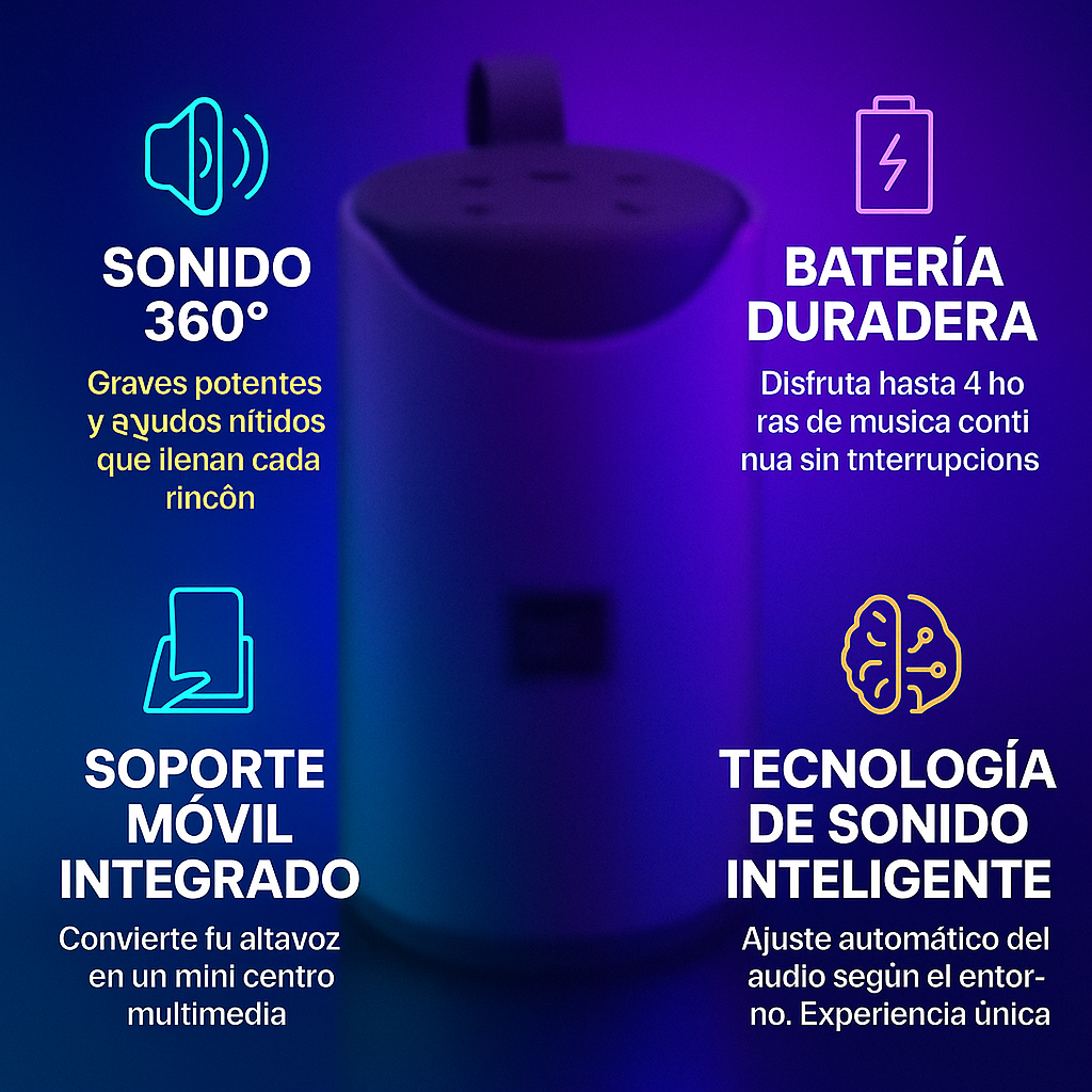 Altoparlante Bluetooth T113 PRO 10W + Regalo — Suono a 360°, Batteria da 4 Ore e Supporto mobile