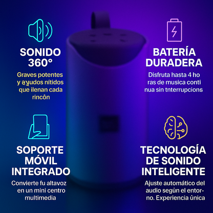 Altoparlante Bluetooth T113 PRO 10W + Regalo — Suono a 360°, Batteria da 4 Ore e Supporto mobile