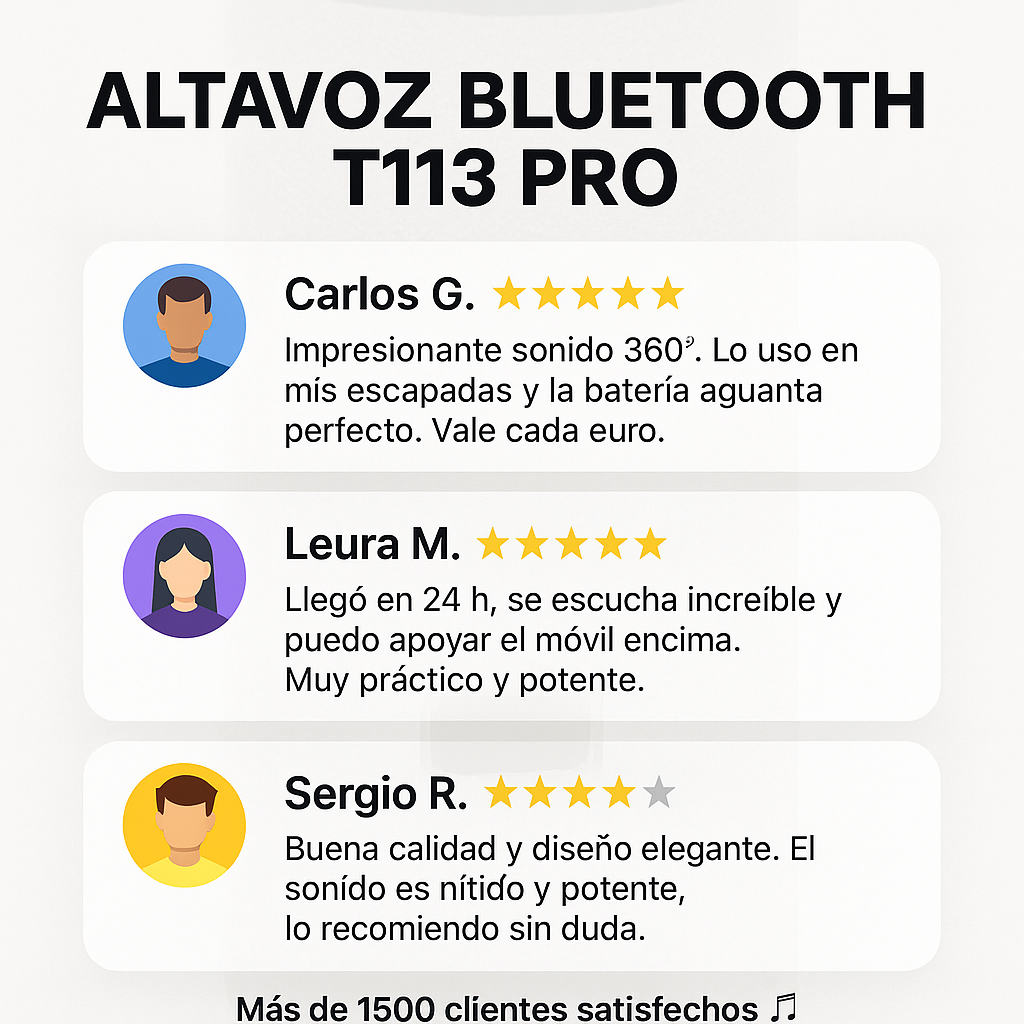 Altoparlante Bluetooth T113 PRO 10W + Regalo — Suono a 360°, Batteria da 4 Ore e Supporto mobile