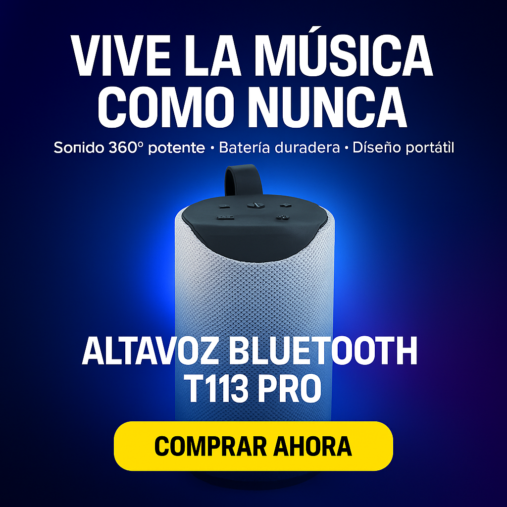 Altoparlante Bluetooth T113 PRO 10W + Regalo — Suono a 360°, Batteria da 4 Ore e Supporto mobile