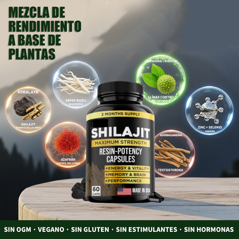 Suplemento Natural de Shilajit – Potencia, Resistencia y Enfoque Mental (60 Cápsultas)