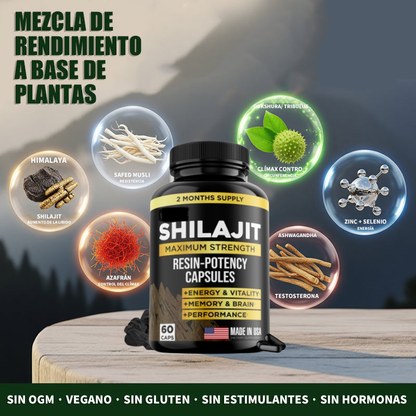 Suplemento Natural de Shilajit – Potencia, Resistencia y Enfoque Mental (60 Cápsultas)